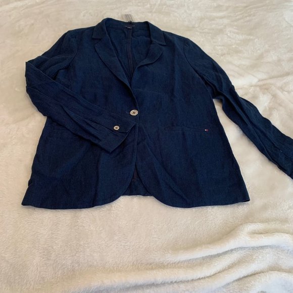 NWT Tommy Hilfiger Linen Blend Navy Blazer Size M - Picture 1 of 14
